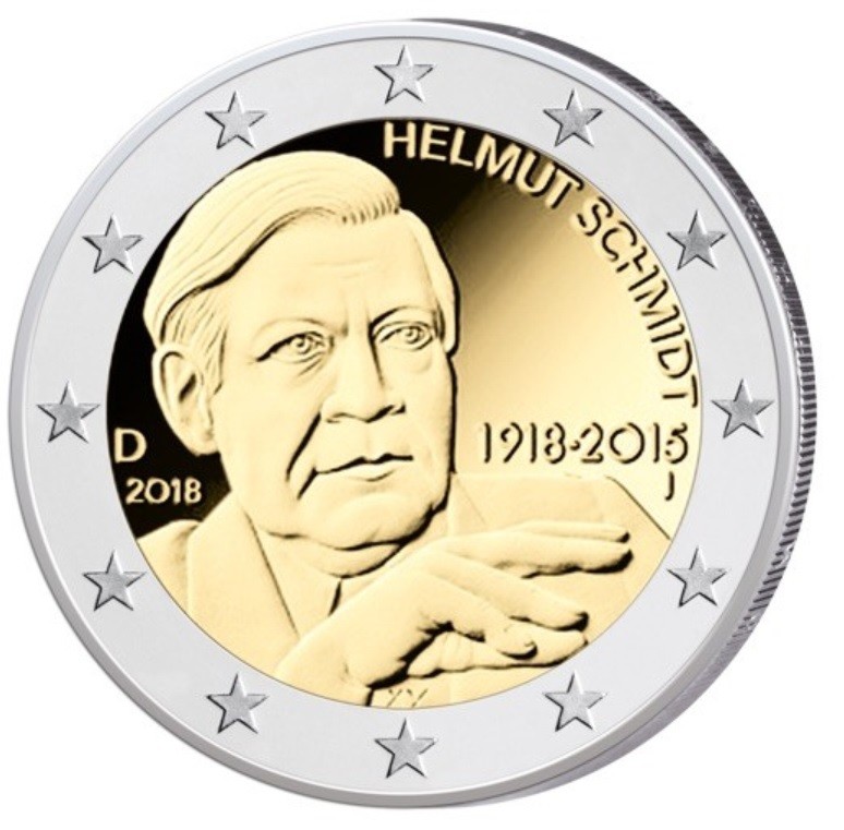 coins *UNC A,D,F,G,J All Mints Details about   GERMANY 5 x 2 EURO 2018 Comm HELMUT SCHMIDT 