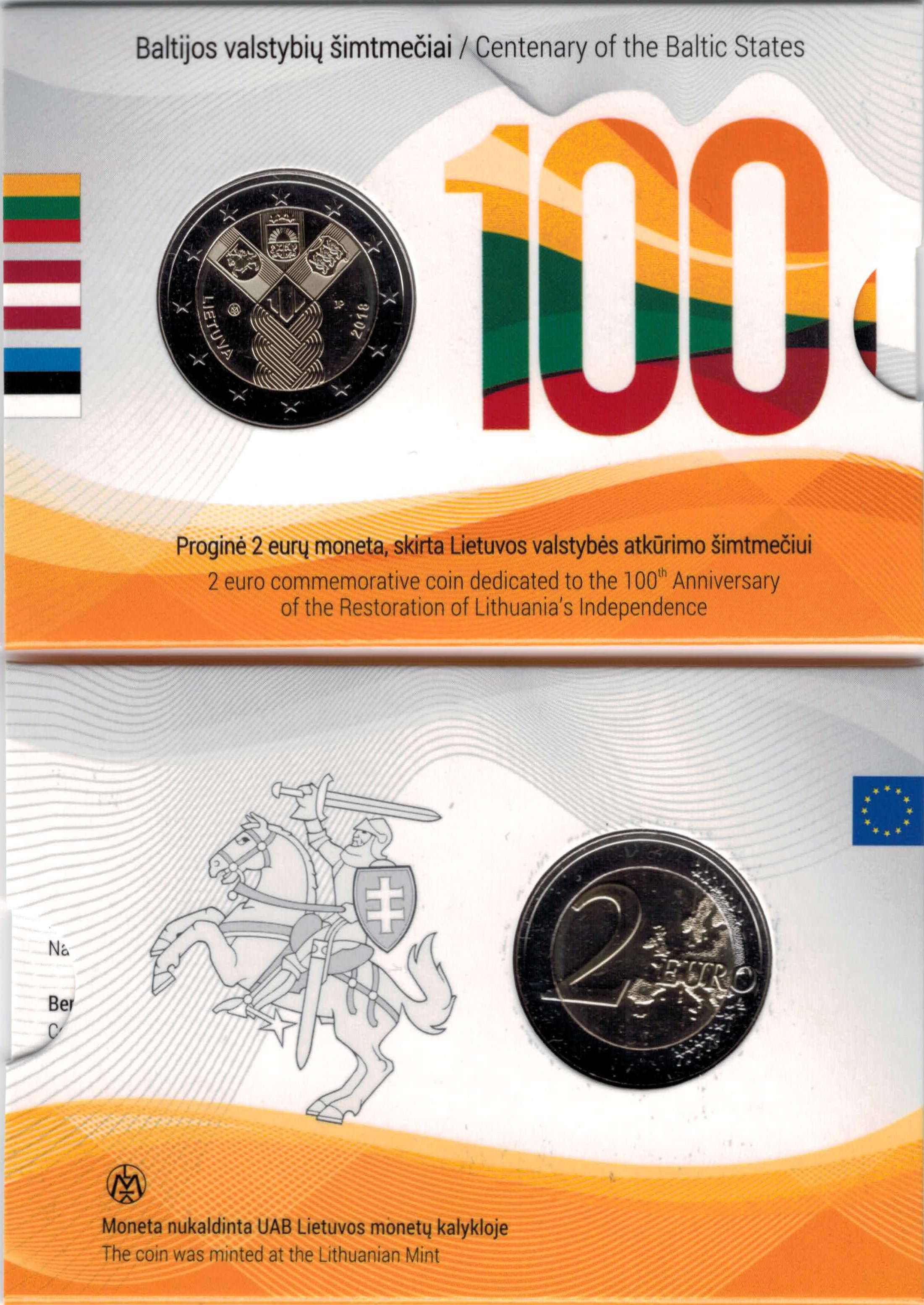 Latvia 2018 UNC 2 Euro Commemorative coin "Centenary of The Baltic States" 